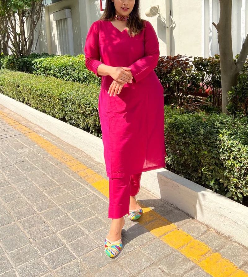 Rani pink kurti set