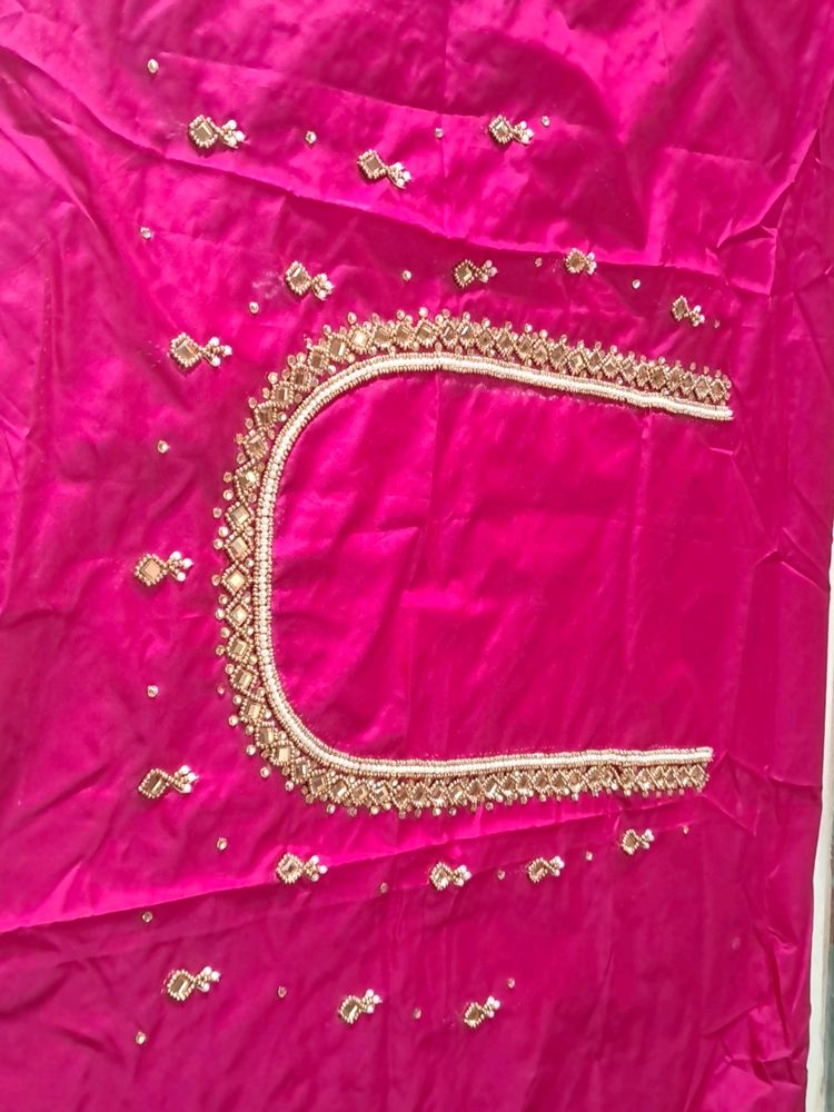 Beautiful Rani Pink Maggam Work With Mirrors