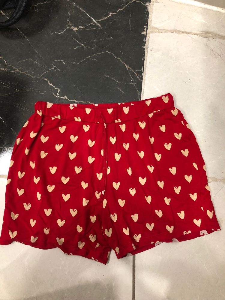 Red Heart Printed Pyjama Shorts