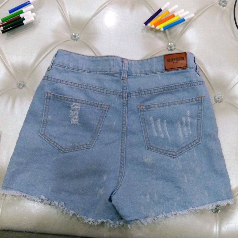 Ice Blue coloured denim ripped shorts