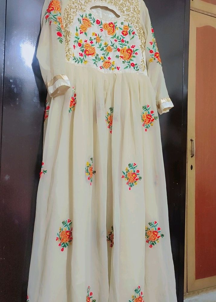 Cream Ethnic Gown Multi Floral Work 36 Bust