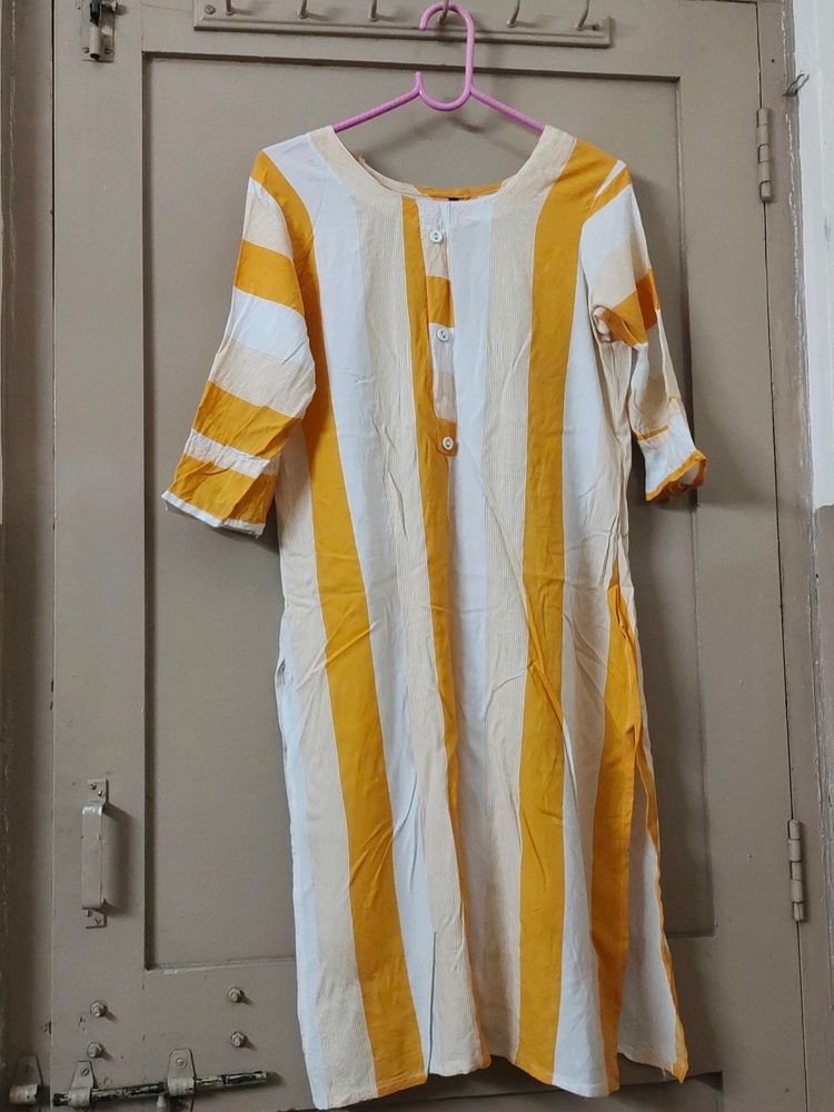 Yellow And White Stripped Kurti