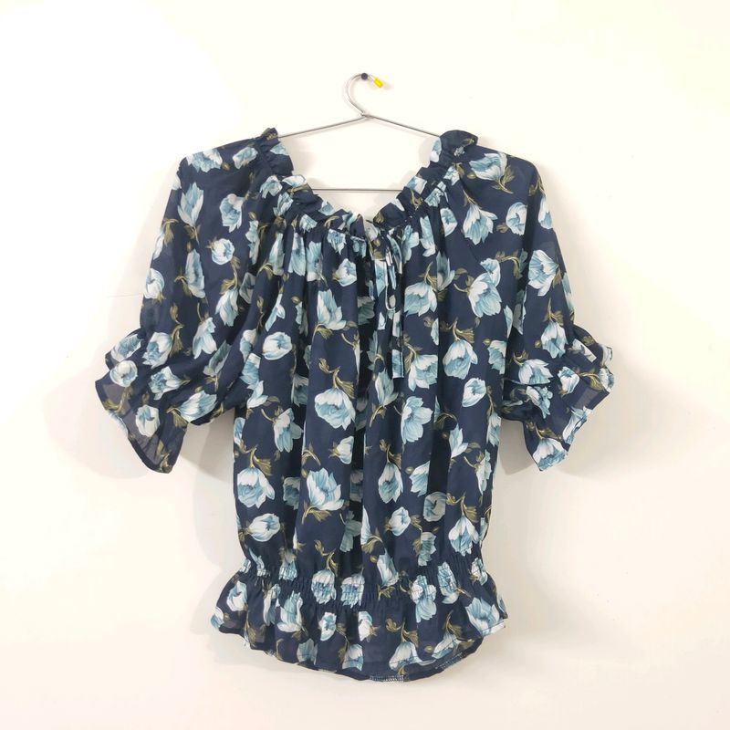 Korean Imported blue floral off-shoulder top