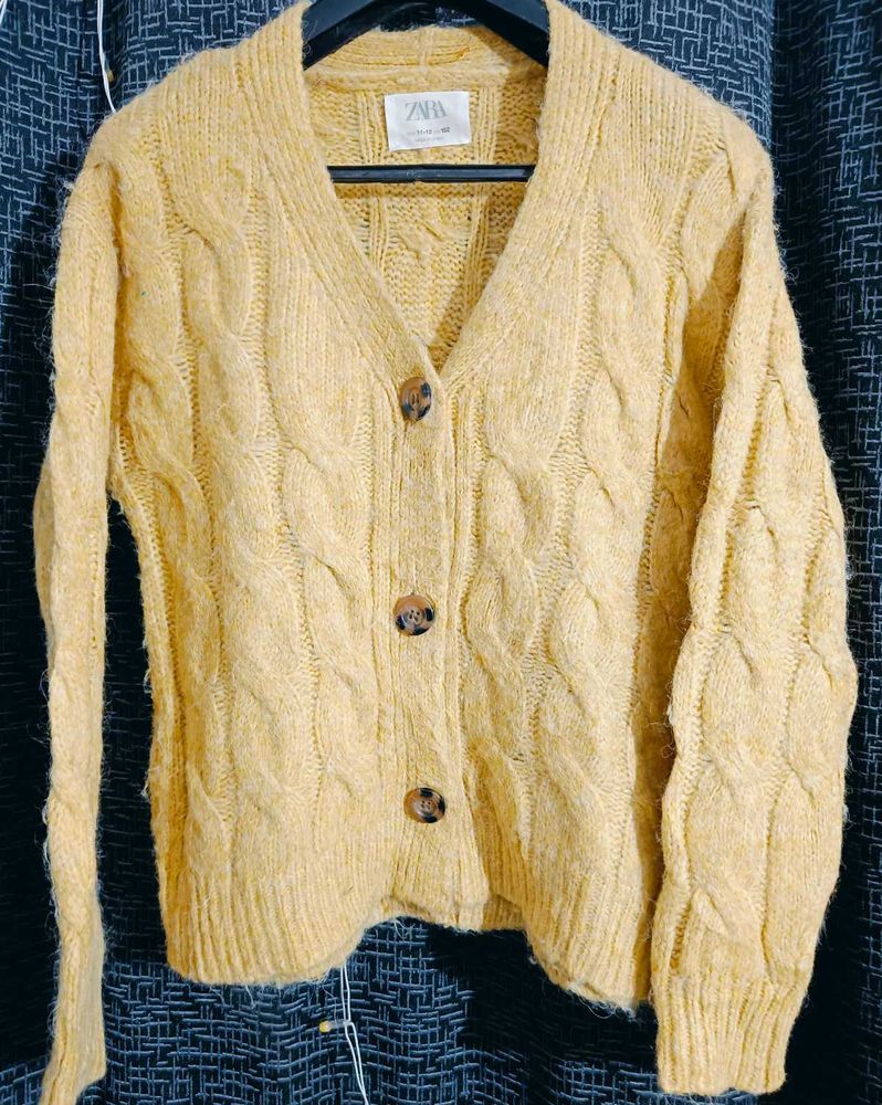 New Zara Yellow Chunky Knit Cardigan Sweater.