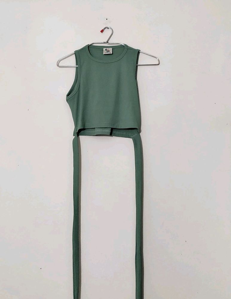 Ribbed Slim Fit Tank Top With Bottom Belt