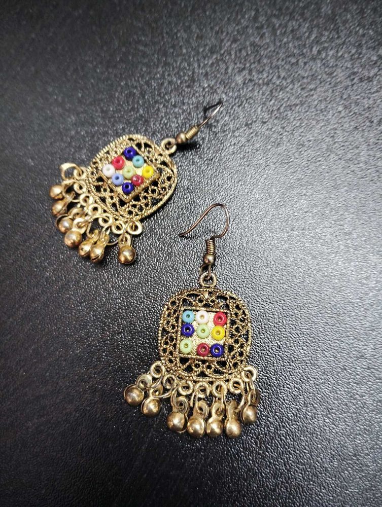 Earning Jewellery Jhumke Jhumka Golden Colorful