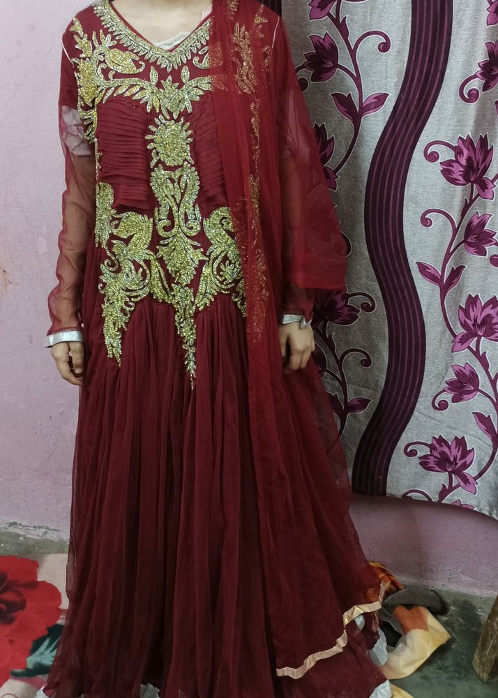 Maroon Colour Gown Beutiful And Attractive