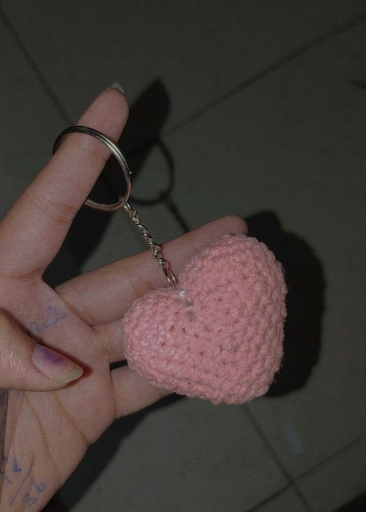 Cute Crochet Heart Keychain