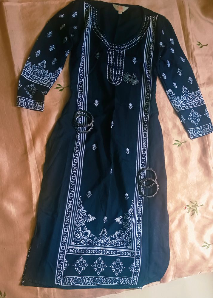 Black Printed Kurti(Women)