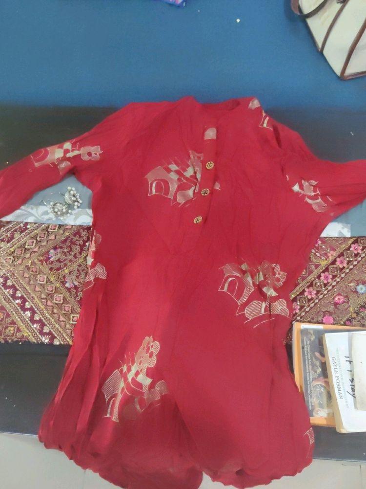 Beautiful Printed Red Kurta For Daily Wear