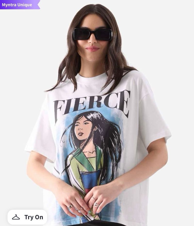 Disney Typography Printed Cotton Oversized Tshirt