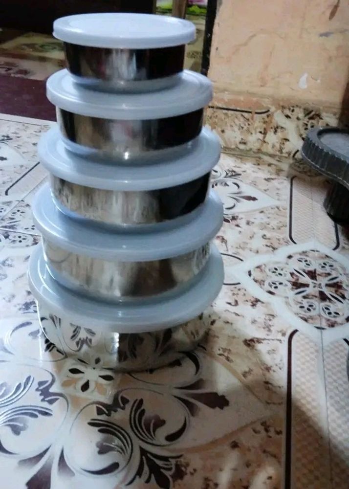 ⤵️Set Of 5 Piece Stainless Steel Box With Lid Stor