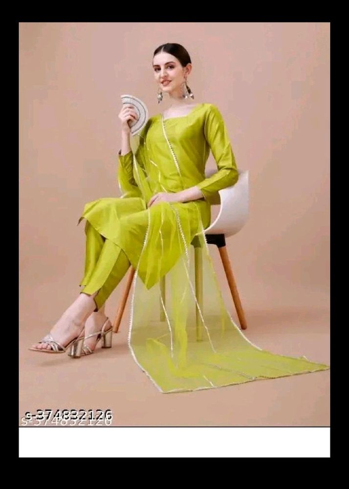 Lime Green Kurta Pent Set With Dupatta