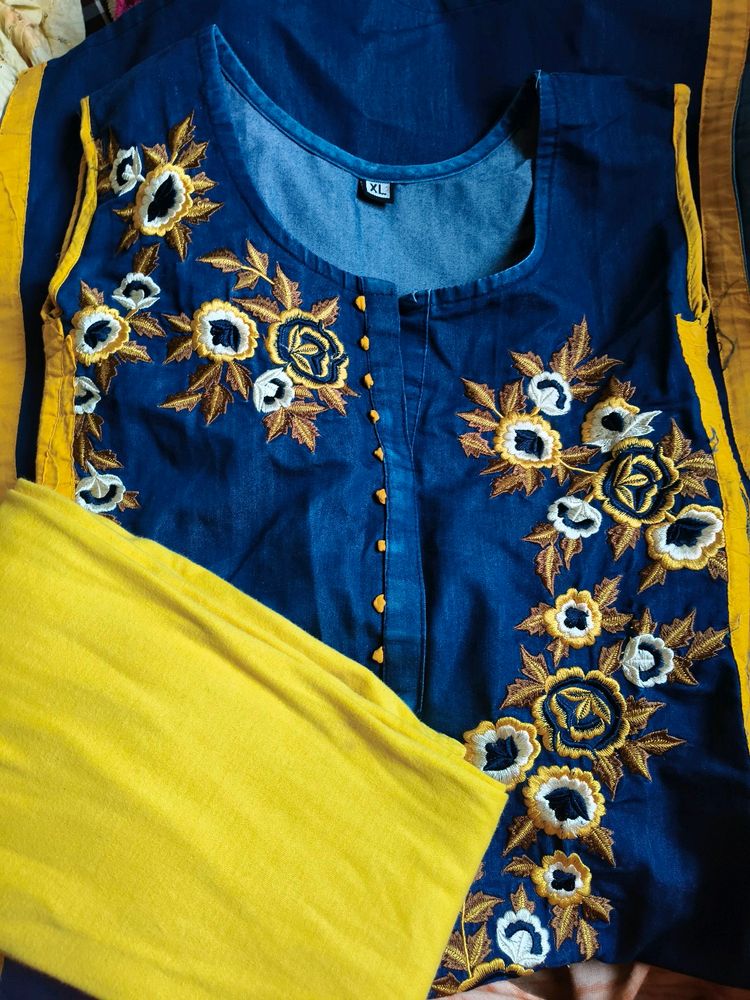 Yellow Kurti With Leggin And Dupatta