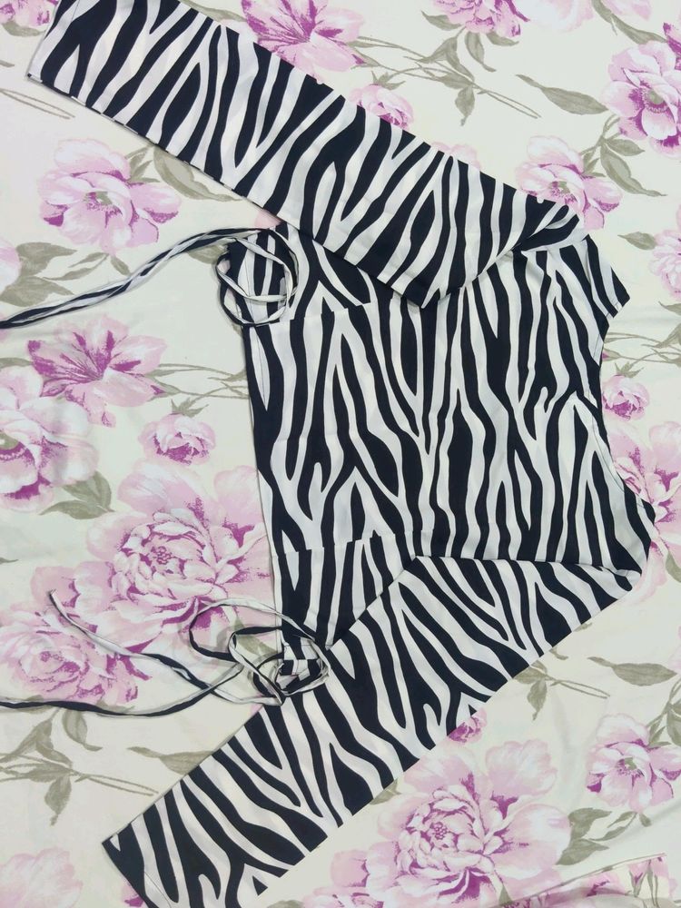 Zebra Print Crop Top With Side Tie