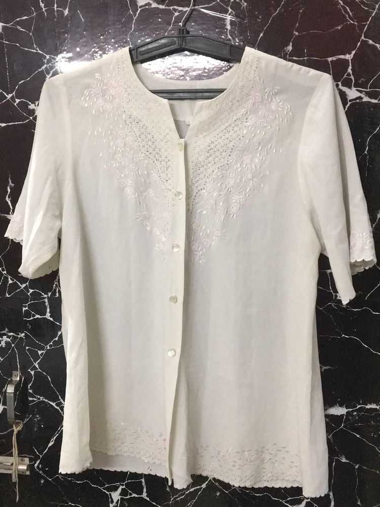 Chinese Embroidery Off White Shirt For Women