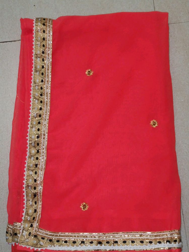 Redish + Orangish Beatiful Simple Saree