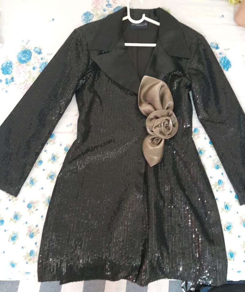 ZABELLA Black Sequin Blazer Cum Dress