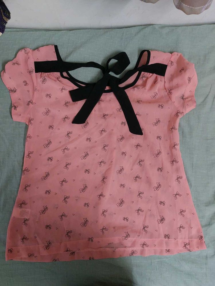 Cute Pink CROP Top With BOW