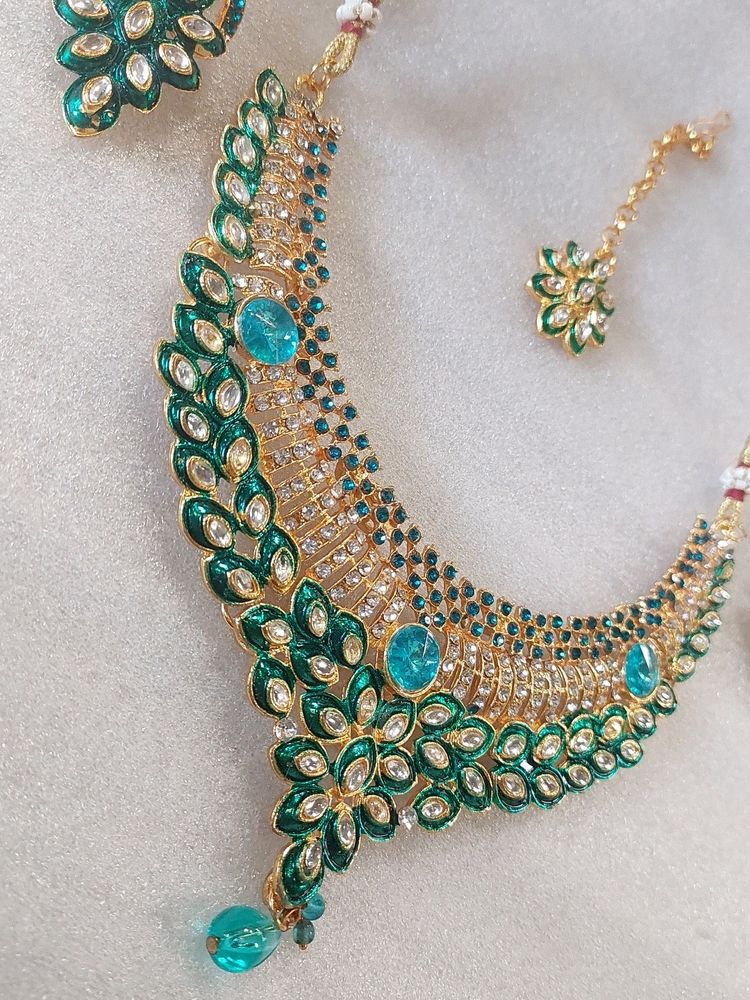 Stone-Studded Gold-Plated Necklace Set