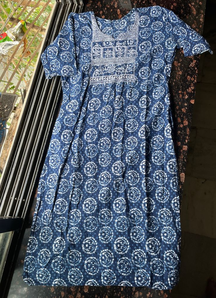 Indigo printed cotton kurti