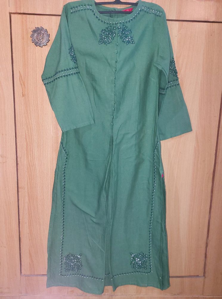 W Green Embroidered Kurta