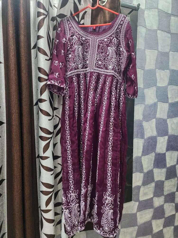 Here&Now Purple Chikankari Kurta