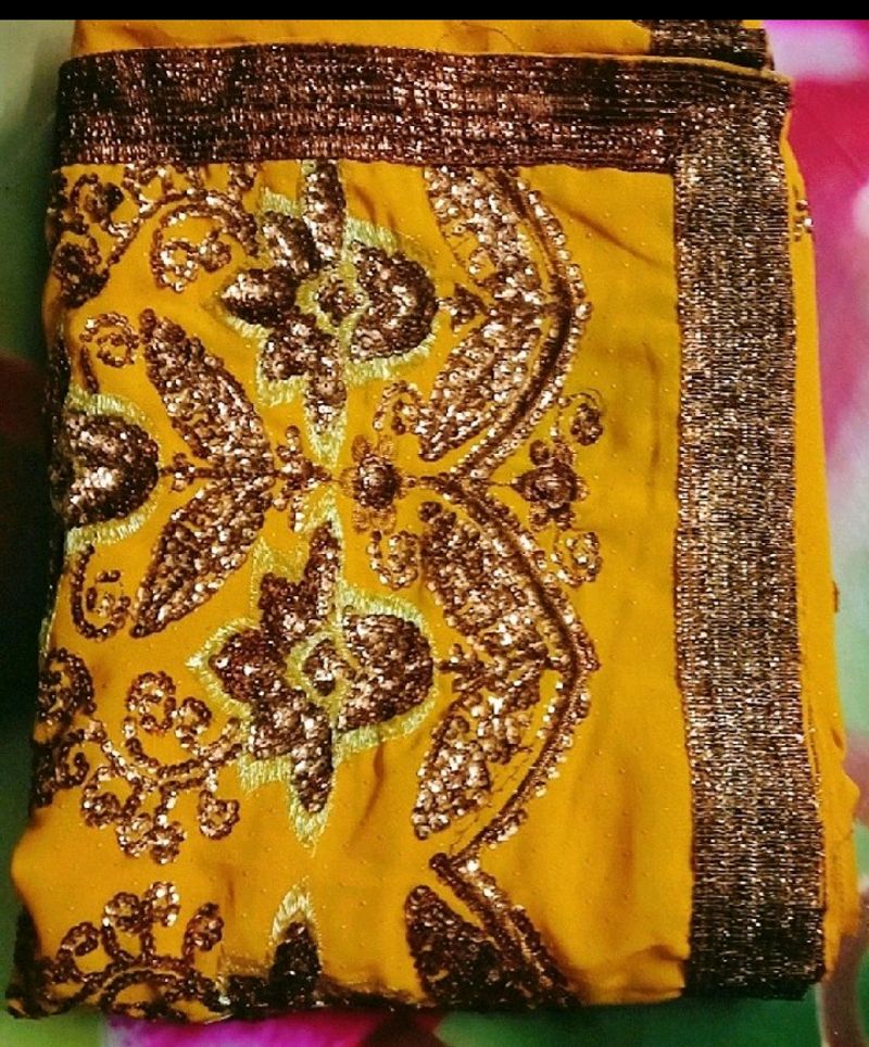 Sequence And Diamond Work Fancy Saree