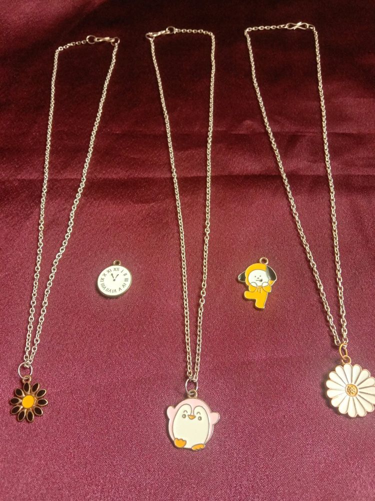 3 Korean Necklaces And 2 Pendents