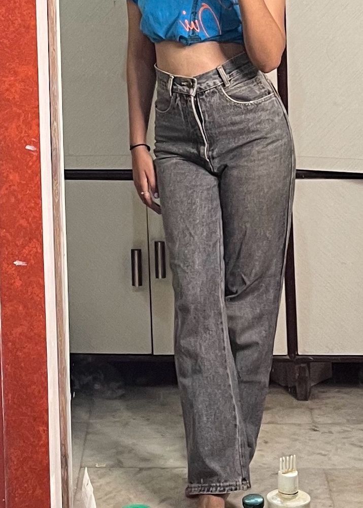 Grey Wide Leg Jeans