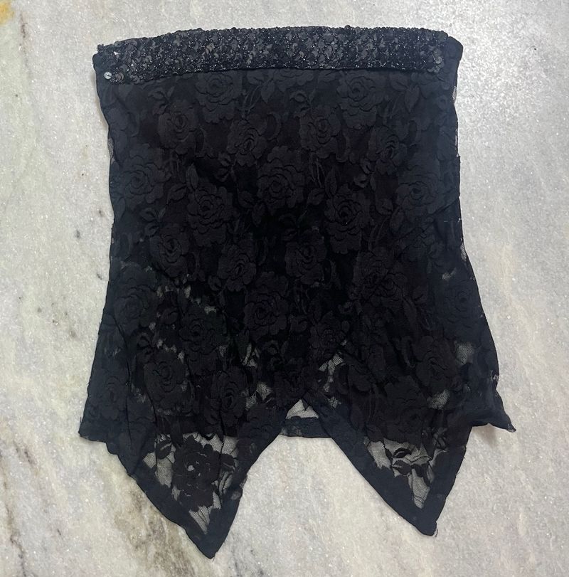 black lacy sequin tube top y2k