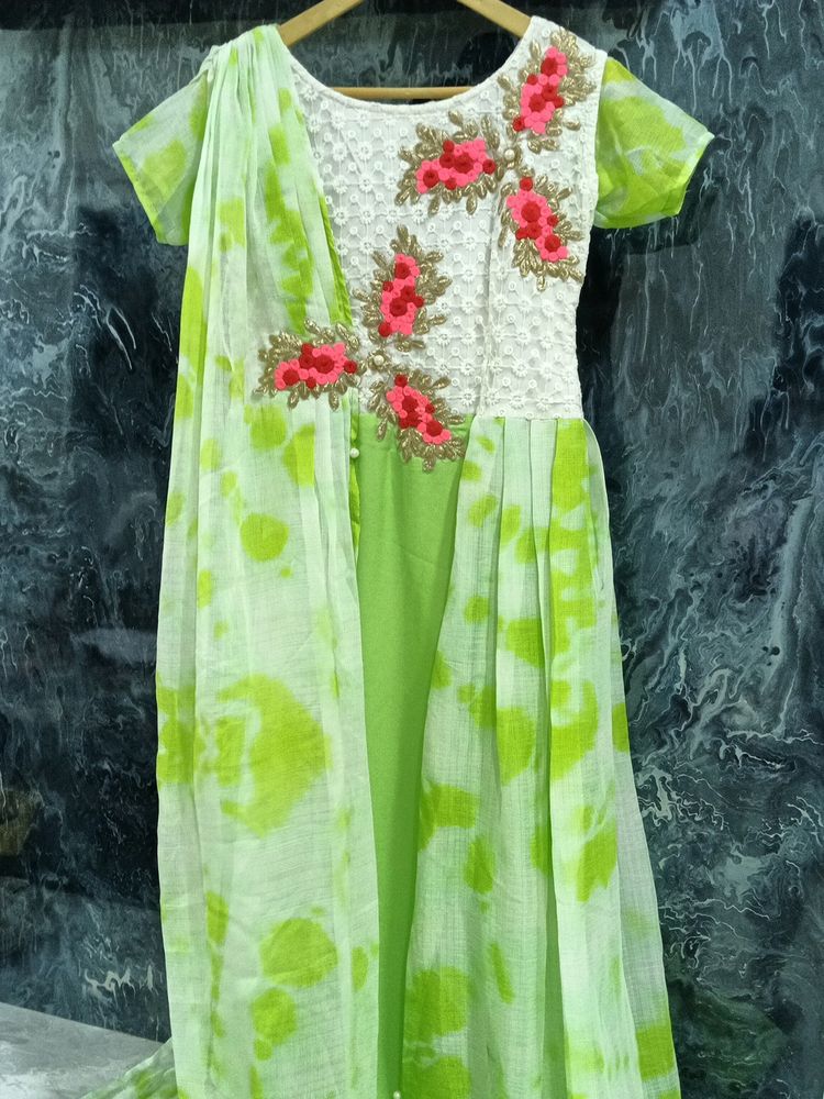 Green End White Multi Colour Dress