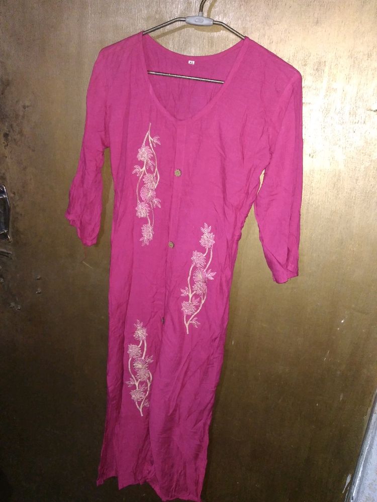 Pink Cotton Kurti (bust- 32 length- 42.5)