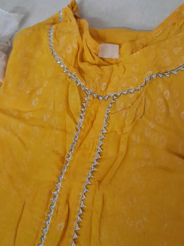 Yellow Kurta And White Skirt