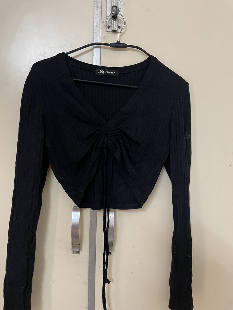 Black Long Sleeve Ruched Top