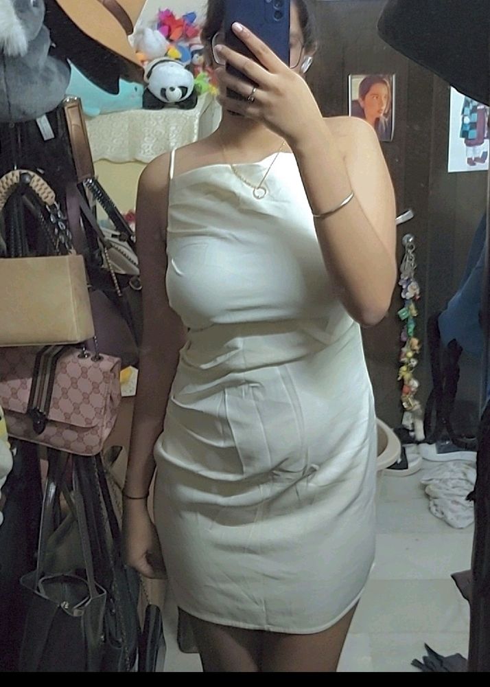 Off White Slip Dress With Layer Design