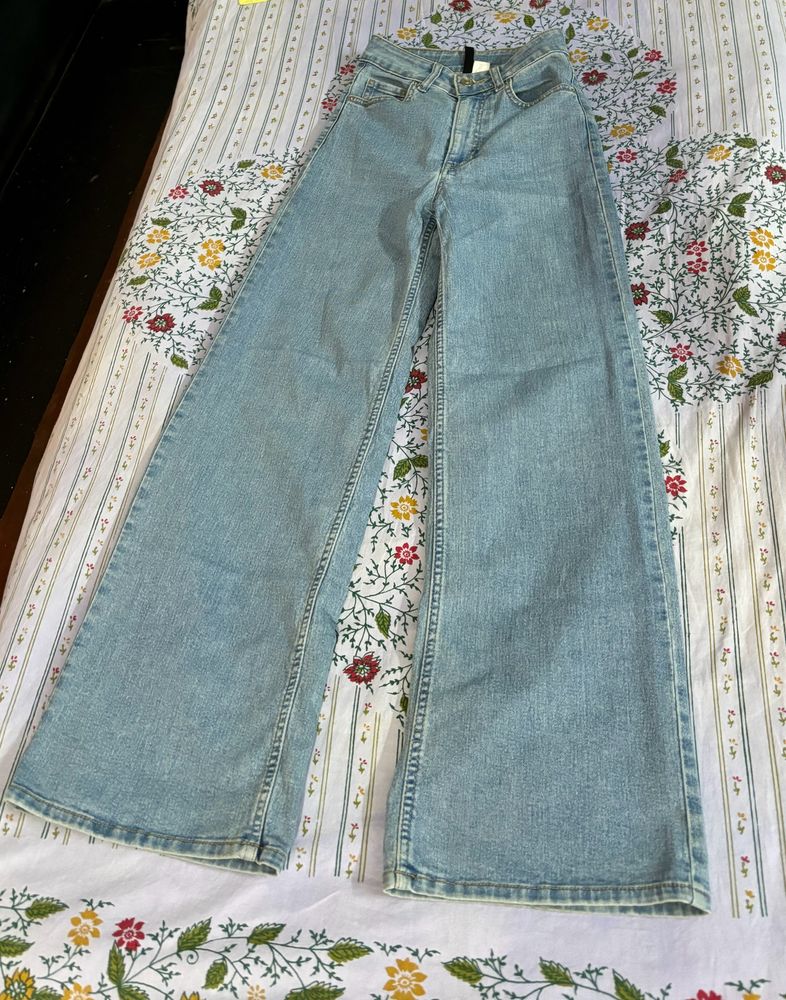 Women Blue Wide High Jeans