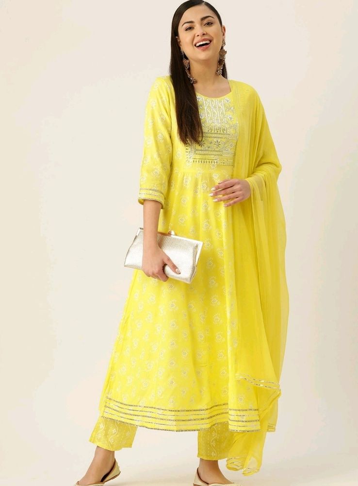 LIME YELLOW KURTA PANT SET WITH DUPATTA