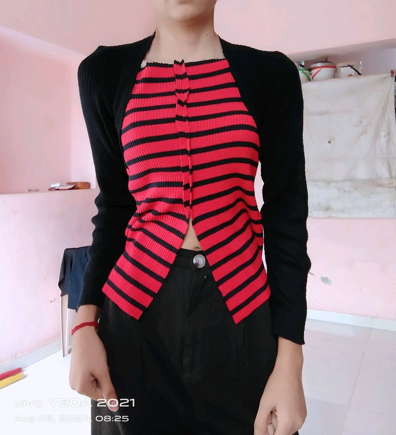 Korean Cross Cut Knitted Top