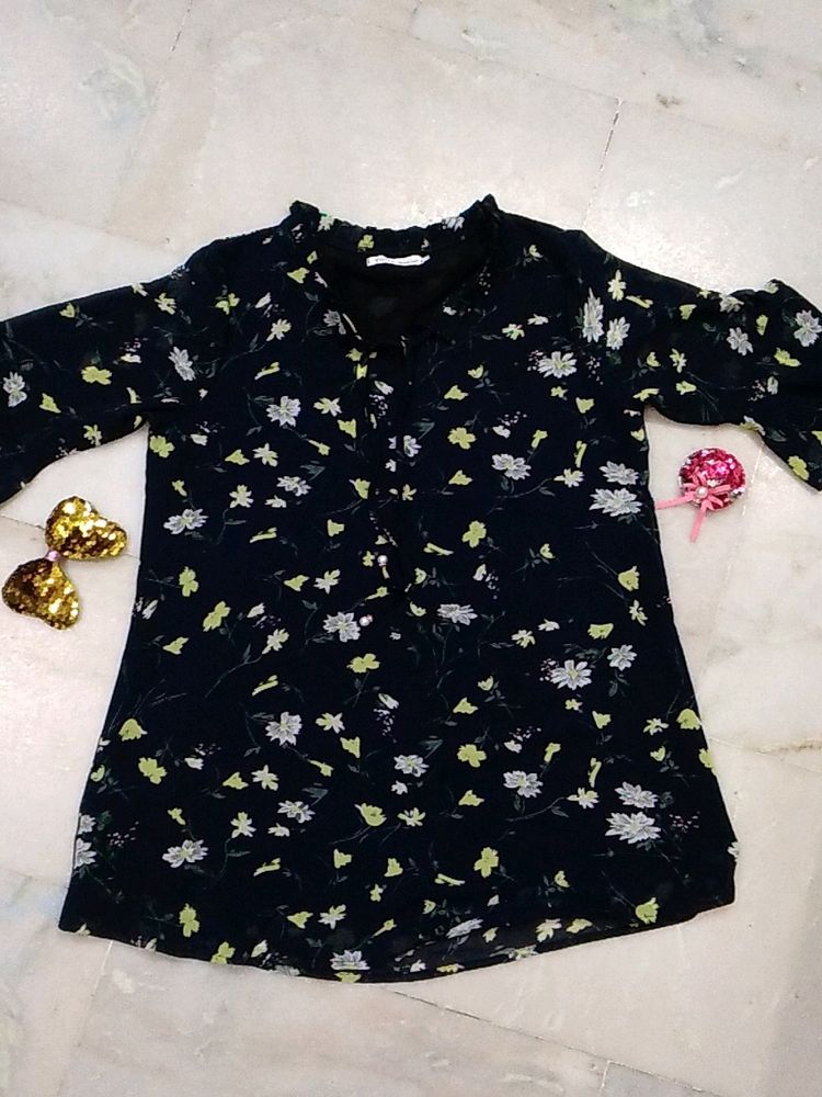 🔴black floral Top For Women