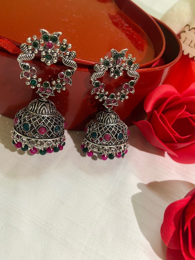 Pink Green Jumka Earring