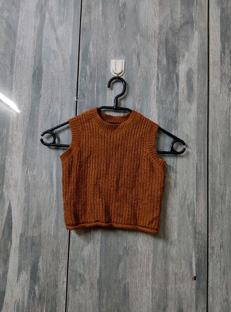 Brown Woolen Crop Top