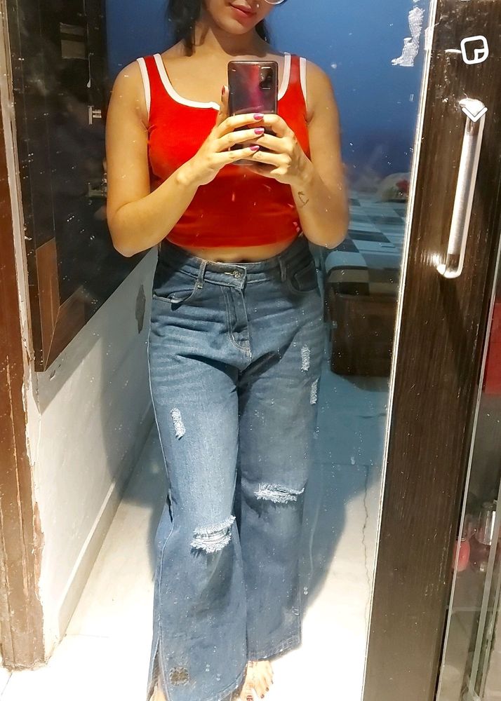 Red Top And Bell Bottom Jean COMBO