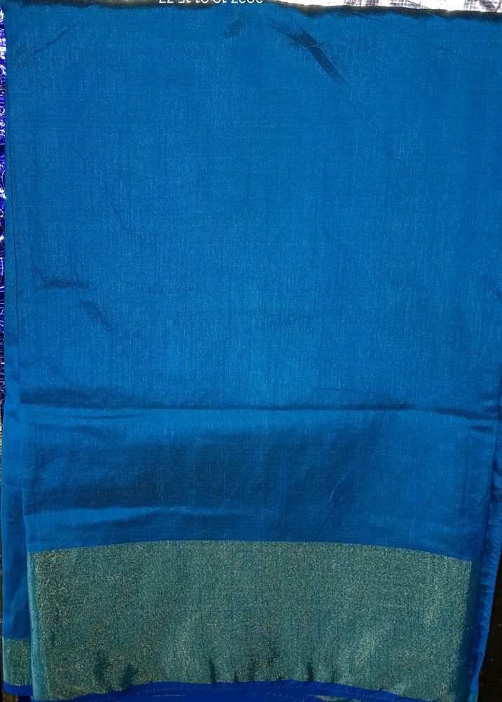 Plain Blue Colour Saree Without Blouse