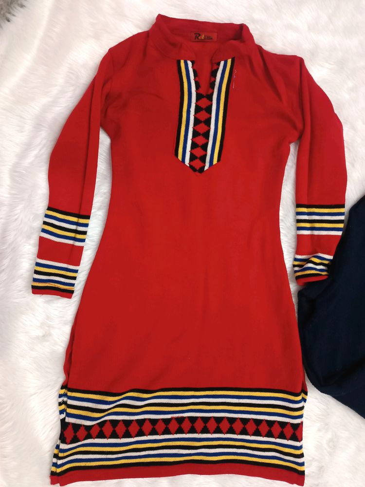 Red kurta with blue pajami woolen