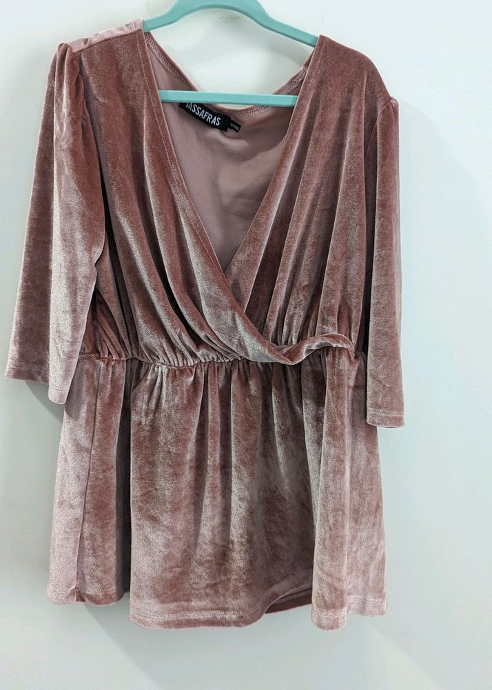 Dusty Pink Velvet Wrap Top