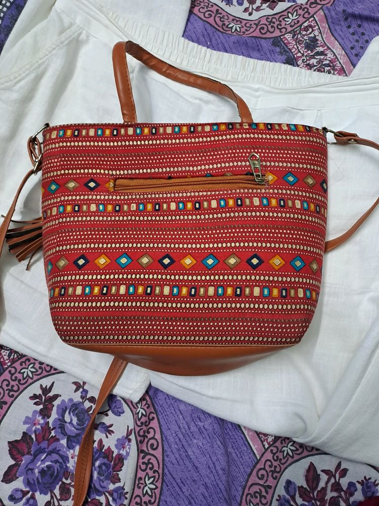 Red Multicolour Traditional Design Sling Bag