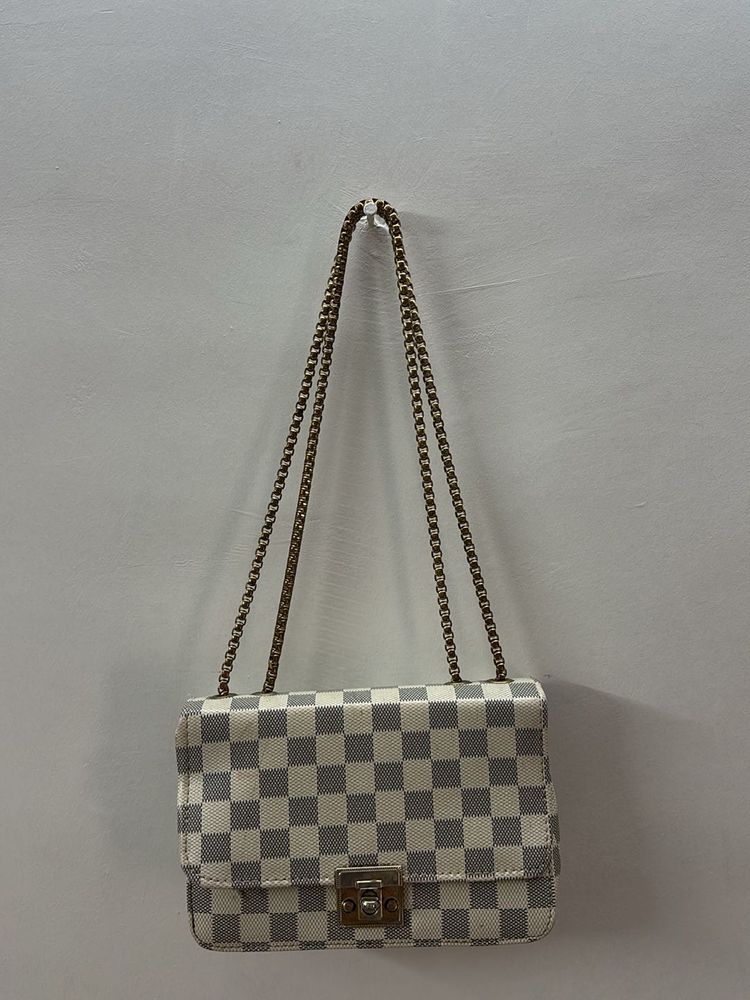 Checkered Beige And Black Sling Bag