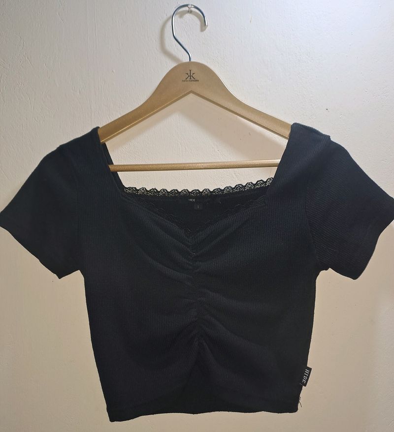 Black Laced Cropped Top