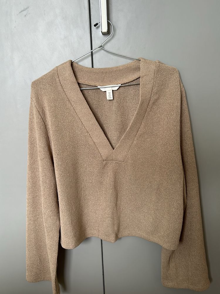 Tan H&M V Neck Knit Top